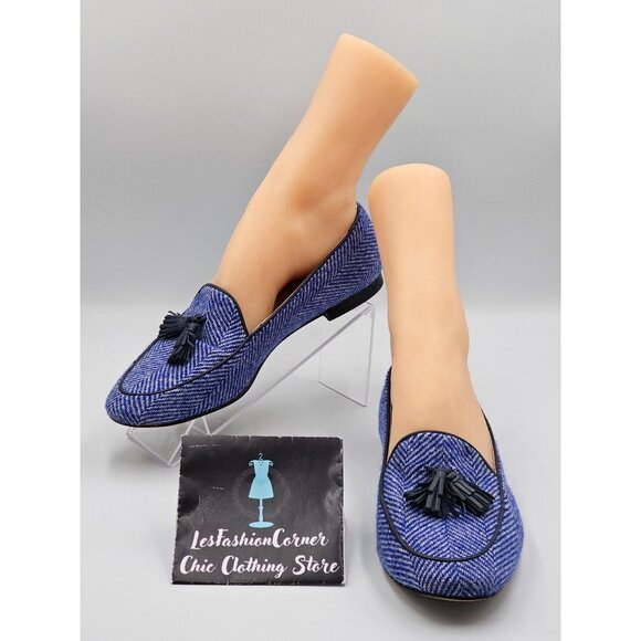 Boden Shoes - Boden Women’s Blue Ines Herringbone Tassel Loafers Flats Shoes Sz 8 (38.5) 2916